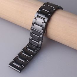 Black Polished Ceramic Watch bands strap bracelet 20mm 21mm 22mm 23mm 24mm for Wristwatch mens lady accessories quick release pin 2354