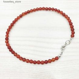 Charm Bracelets MG0146 Wholesale Ntural Carnelian Anklet Handamde Red Stone Women s Mala Beads Anklet 4 mm Mini Gem Stone Jewellery L240319