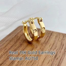 Hoop Earrings Real 18K Gold Drop For Women Pure AU750 U-shaped Design Classic Fashion Fine Jewellery Gift Style EA066