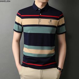 Designer New Summer Trendy Embroidered Stripe Polo Shirt for Mens Short Sleeved Korean Casual Fashion Lapel Top