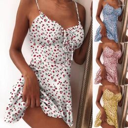 Casual Dresses Women Mini Dress Vintage Boho Short Sleeveless Backless Strawberry Printed Bandage Sling Summer