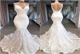 Vintage Spaghetti Strips Mermaid Slim Lace Appliques Wedding Dress Backless Custom Bridal Gowns Formal Vestidos De Marriage Long G2331517