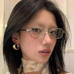 Sunglasses Japanese Style Harajuku Square Glasses Frame For Women No Makeup Fashion Y2K Metal Anti-blue Men Retro Reading