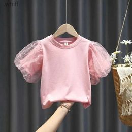 T-shirts Kids Girl T Shirt Summer Baby Cotton White Puff Sleeve Tops Toddler Tees Children Clothing Cartoon T-shirts Short Sleeve CasualC24319