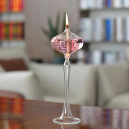 Candle Holders Romantic Transparent Glass Lamp Candlestick Handmade Long Oil High Foot Holder Handcraft Light