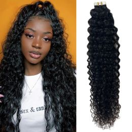 Extensions Deep Wave Curly Human Hair Tape in Extensions 20pieces Skin Weft Natural Black Tape in Hair Extensions for Women