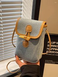 Shoulder Bags 2024 Niche Design Crossbody Bag Denim Fabric High End Women's Mobile Phone Fashion Contrast Colour Mini