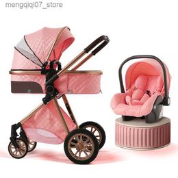 Strollers# Newborn Baby Stroller 3 in 1 Royal Luxury High Landscape Folding Kinderwagen Pram Baby Carriage Portable Travel Baby Carriage L240319