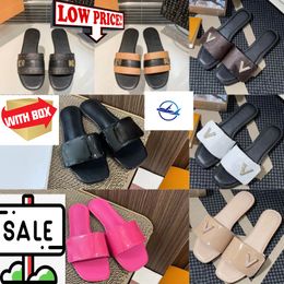 With box slipper sliders women sandals famous designer lock it flat mule sandles slides sandal summer shake flats mules patent leather sandales flipflops shoes