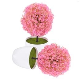 Decorative Flowers 2 Pcs Plant Simulated Potted Desk Fake Bonsai Ornaments Pink Artificial Plants For Home Decor Indoor