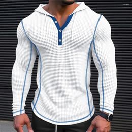 Men's Hoodies Waffle Solid Cotton Hoodie Stylish Slim Fit Button Closing Casual Long Sleeve Men Pullover Hip Hop Street Sweatshirt Top