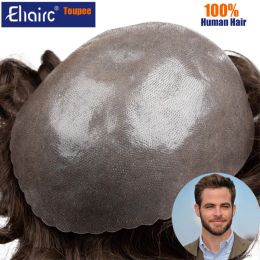 Toupees Toupees Toupee Men 0.12mm0.14mm Double knottedSkin For Men Durable Male Hair Prosthesis Toupee 100% Natural Human Hair System