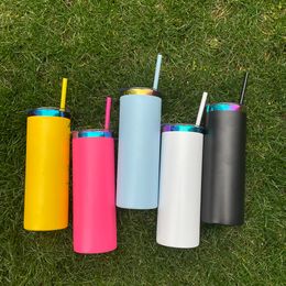 wholesale bulk black blue white pink yellow colorful powder coated mirror rainbow plated underneath 20oz skinny straight tumbler for laser engrave,sold by case