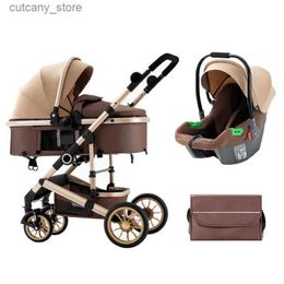 Strollers# 2023 High Landscape Baby Stroller 3 in 1 With Car Seat and Stroller Luxury Infant Stroller Set Newborn Baby Car Seat Trolley L240320