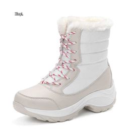 HBP Non-Brand Popular Lady Winter Boots Red Chunky Cheap Outdoor Non-slip Casual Snow Boots for Women Waterproof Leather Snow Shoes Plus Size
