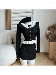 Work Dresses Women Black Gothic Two Piece Set Suit Vintage Long Sleeve Shirt And A-Line Mini Skirt 90s Y2k Korean Kawaii Elegant Clothes