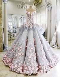 MakTumangmaktumang organza sweet short sleeve ball gowns Wedding Dresses 3DFloral Appliques pink lace Luxury Bridal Vestidos De8634312
