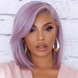 Synthetic Wigs 12 Inch Purple Short Straight Bob Hair Wigs For Women Synthetic FiberSide Part Short Straight Wigs Heat Resistant Colourful Party 240328 240327