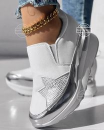 Casual Shoes Sneakers Women's Rhinestone Star Pattern Platform Muffin Loafers Silver Woman Slip On Zapatos De Mujer