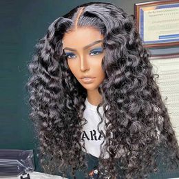 Synthetic Wigs 13X4 Water Wave Lace Wigs T Part Kinky Curly Lace Wig Natural Color Glueless Wig High Temperature Pre Plucked with Baby Hair 240329