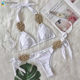 Women's Swimwear Para Praia Sexy 2023 Handmade Knitted Bikini Push Up Swimwear Brazilian Womens Bikini Swimwear Sling Biquini Two piece Swimwear J240319