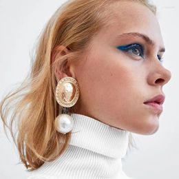 Dangle Earrings Exaggerated Pearl Metal BIg Pendant Women Wedding Party Fashion Jewlery