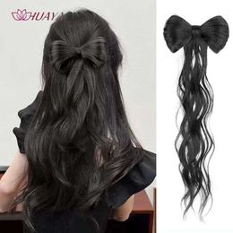 Synthetic Wigs Bow Half Tied High Ponytail Fluffy Wavy Wig Braid Catch Clip Contract Ball Head Braid Fake Ponytail for Women Grils 240329