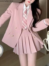 Japanese Student JK School Uniform Korean Fashion Sweet Blazers School Girls Uniform Sexy Kawaii Mini Pleated Skirt Uniform Y2k 240319