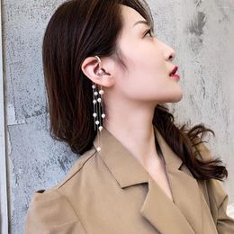 Backs Earrings Pearl Tassel Cuff Valentines Day Non-Piercing Clip Pentagram Trendy Jewellery For Women Alloy Party Gift Bone