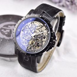 High quality new fashion watches man watch skeleton face mechanical watch mechanical wristwatch leather strap 201232P