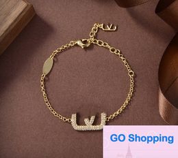 European Letters Full Rhinestone Gold Bracelet Brass Material Fashion All-Match Special-Interest Design Bracelet for Women