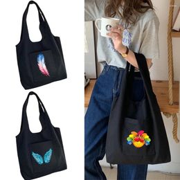 Shopping Bags Women's Bag One Shoulder Vest Feather Print Canvas Grocery Eco-Friendly Tote Reusable Commuter