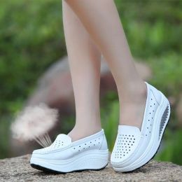 Loafers Cow TwoLayer Leather White Women'S Shoes Breathable Fashion Flat ShoesThick Bottom Women'S Nurse Shoes Zapatos De Mujer