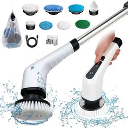 ZLPMARY Electric Spin Scrubber, Cordless Bath Tub Power Scrubber 8 Replaceable Drill Heads, Shower Cleaning Brush with Adjustable Handle for Bathroom, Tile