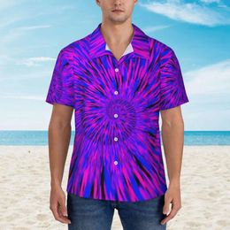 Men's Casual Shirts Tie Dye Vacation Shirt Male Purple And Blue Hawaiian Short Sleeve Design Elegant Oversized Blouses Gift