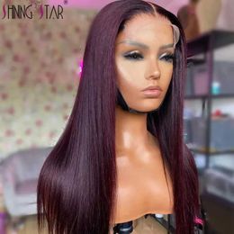 Synthetic Wigs Peruvian Burgundy Lace Front Wig 99J Red Colored 134 Straight Lace Frontal Wig Human Hair Pre-Plucked Transparent Lace Wig 240329