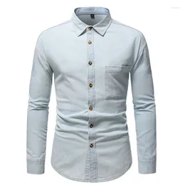 Men's Casual Shirts Spring Fashion Denim Dress Shirt Solid Colour Long Sleeve Slim Fit Button Down Top Male Luxury Formal S-4XL