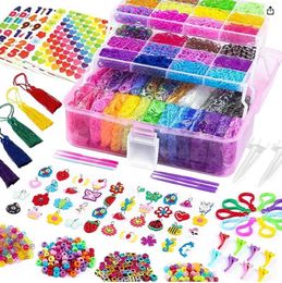 Charm Bracelets Boxed! Handmade Rubber Bands Weaving Tool Box DIY Bracelet Kit Pendant For Children Knitting Elastic Art Crafts Beaded