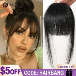 Bangs 100% Human Hair Bangs Hair Clip in Bangs Natural Black Wispy Bang Fringe with Temples Hairpiece for Women Clip on Air Bang 4.5in