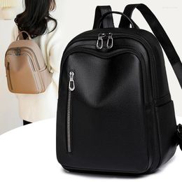 School Bags Women Fashion Backpack Leisure Travel Lady Large Capacity Solid Color PU Leather Handbag Schoolbag For Girls