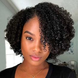 Synthetic Wigs Brazilian Curly Human Hair Wigs With Bang Short Pixie Cut Bob Wig 150% Density Full Machine Made Wigs For Women 240328 240327