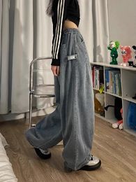 American Baggy Jean Long Pant Wide Leg Hip Pop Clothes Vintage Drawstring Straight Casual Female Street Cargo Pants 240315