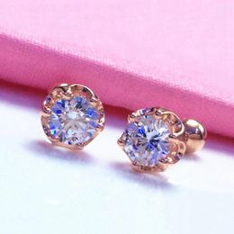 Stud Earrings 585 Purple Gold Inlaid White Crystal Screw Ear Studs Exquisite 14K Rose For Women Classic Simple Creative Jewellery