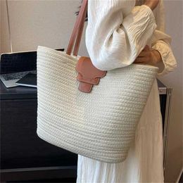 Hip Shoulder Bags Versatile Designer Handbags Woven Tote Bag With Large Capacity Cotton Thread Straw Beach Bag Womens 240311