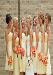 2015 Cheap Light Yellow Bridesmaid Dresses Knee Length Short Wedding Party Dress Under 100 3368030