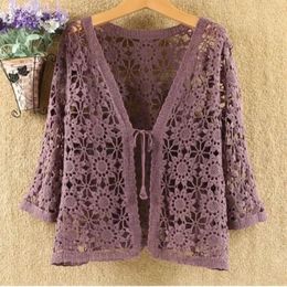 Women's Knits Hollow Out Shawl Knitting Cardigan Sun Protection Clothing Coat 2024 Summer Loose Casual All-match Ladies Jackets