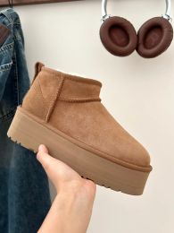 Boots Trendy popular ultra style 2023 fur integrated thick soled middle boots winter cotton shoes genuine leather 5cm