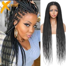 Synthetic Wigs 32 Full Lace Front Box Braided Synthetic Wigs Knotless Cornrow Braids Black Lace Frontal Wigs With Baby Hair for Women X-TRESS 240329