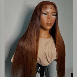 Synthetic Wigs Synthetic Wigs Soft 180Density Glueless 26inch Long Silky Straight Preplucked Brown Lace Front Wig For Women Babyhair Heat Resistant Daily 240329