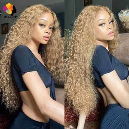 Synthetic Wigs Honey Blonde Lace Front Wigs 99J Water Wave Human Hair Wigs HD Transparent Highlight Ombre Water Curly Lace Frontal Wig 240328 240327
